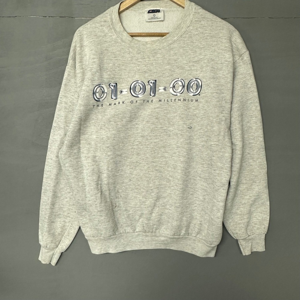 Vintage 90s USA Made Graphic Sweatshirt 01 01 00 The Mark of The Millennium L - Picture 2 of 4